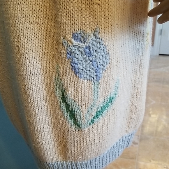 Peach and Blue Oversized Hand Knitted Cardigan Sweater - Picture 4 of 7